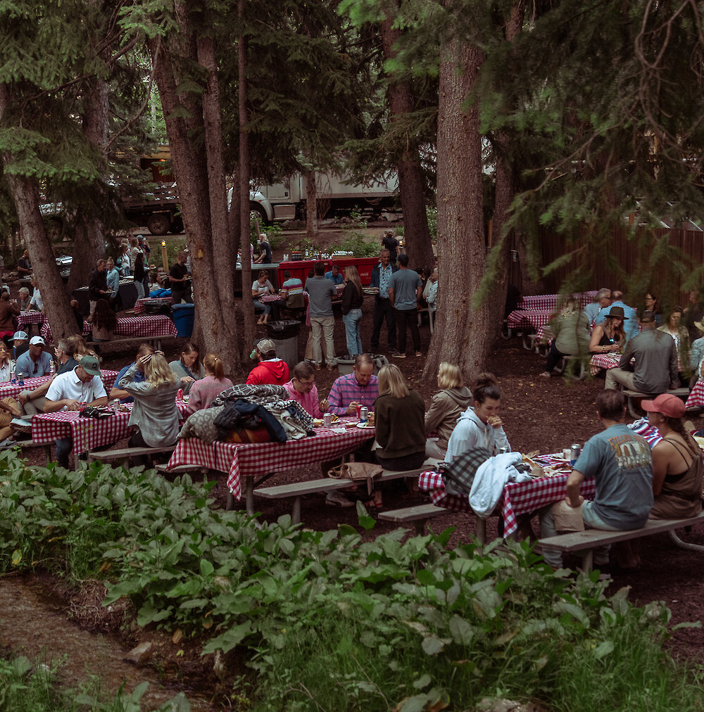 A view from inside The Lookout restaurant out the windows to the lift and mountain.