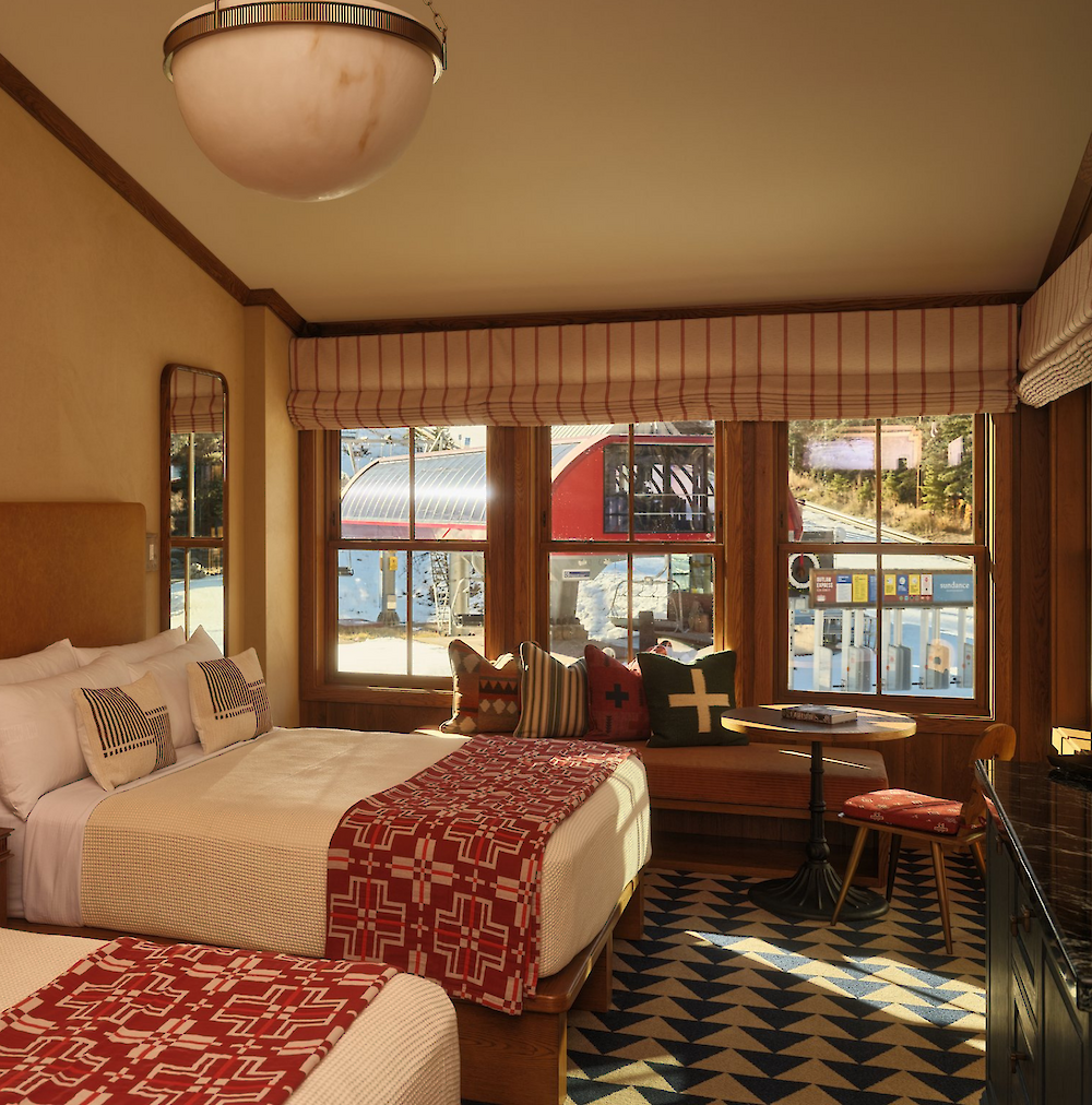 A view from a bedroom at the Inn with a chairlift out the window.