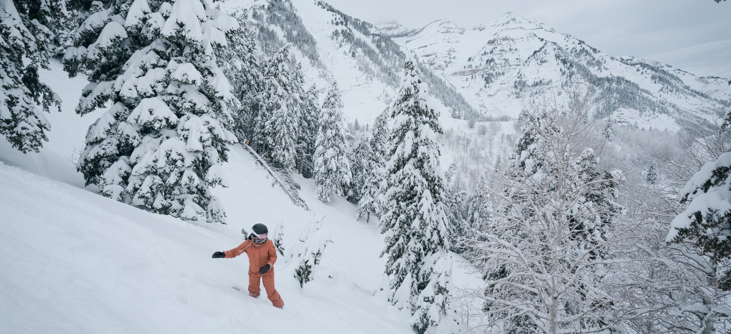 Snowboarding powder at Sundance Mountain Resort