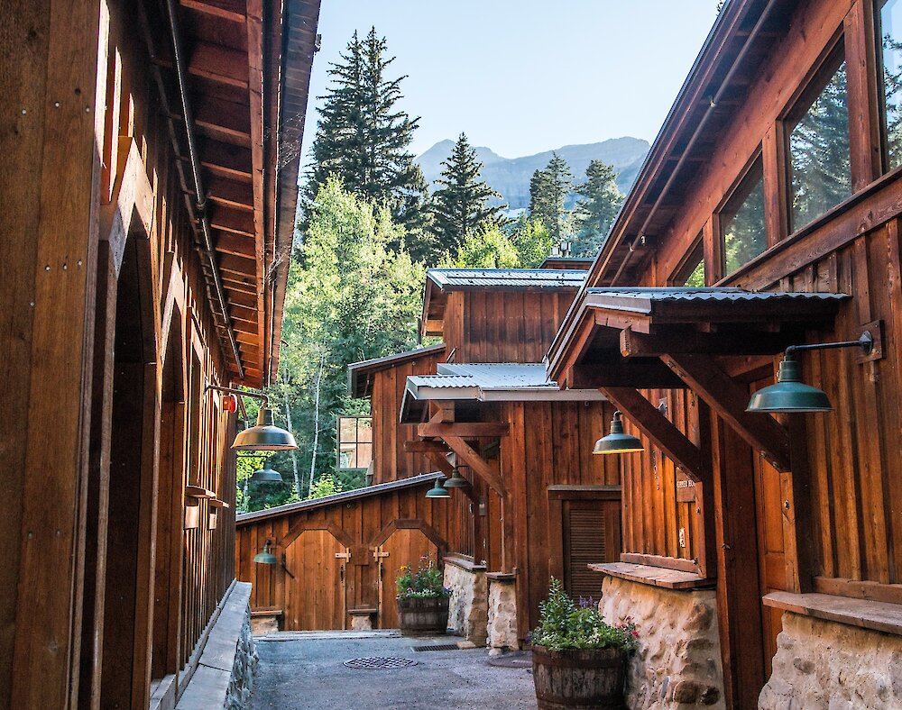 A path through the Resort Village Cottages.