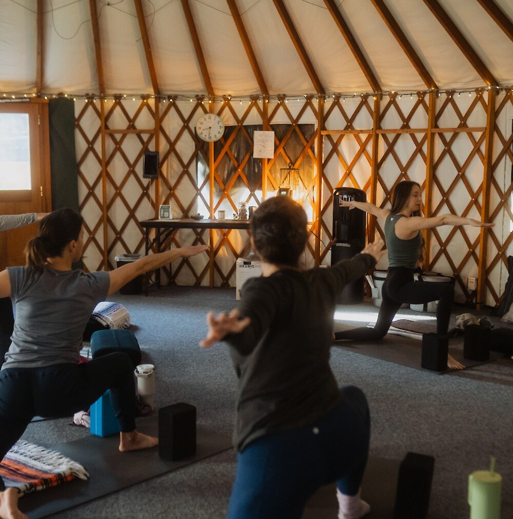 A yoga class in the yurt at Sundance Resort.