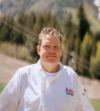 Banquet Chef Tim Anderson pictured in front of the mountains at Sundance Resort.