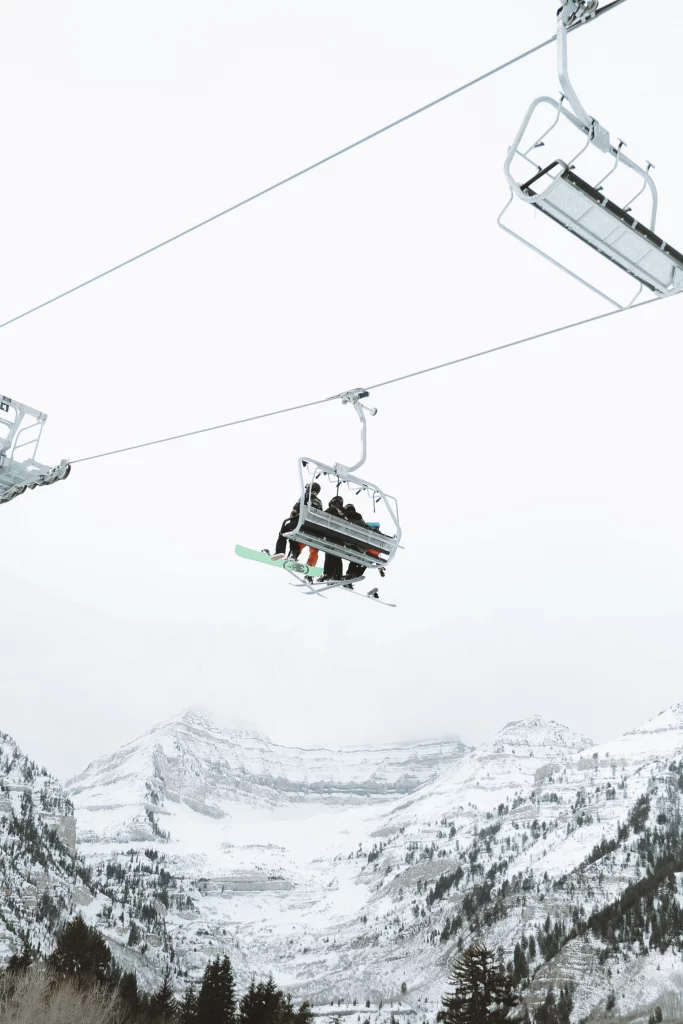 Sundance ski lift with gorgeous snow-covered mountain views. 