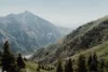 Summertime view of the green mountain range.