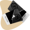 Two overlapping black credit cards, each featuring a large 