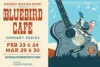 Promotional poster for the bluebird cafe concert series at sundance mountain resort, featuring dates and a stylized guitar with music notes in the background.