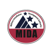 Logo of the Minority Institution Development Agency (MIDA), featuring a triangular icon with three stars above it. The logo has a circular shape with a red lower half, containing the text "MIDA" in bold black letters. The upper half is white with a navy triangle.