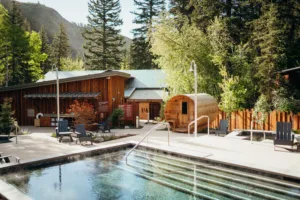 relaxation pool and sauna at sundance's the springs area