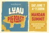 Event flyer with a blue and yellow theme shows a pig silhouette labeled 