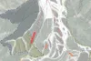 A topographic ski resort map showing trails, lifts, and terrain boundaries. Ski runs are marked with colored lines, labeled areas such as Electric Horseman Express, and contour lines indicating elevation changes. Some trails are labeled “EXISTING MOUNTAIN LIFT” and “EXISTING.”.